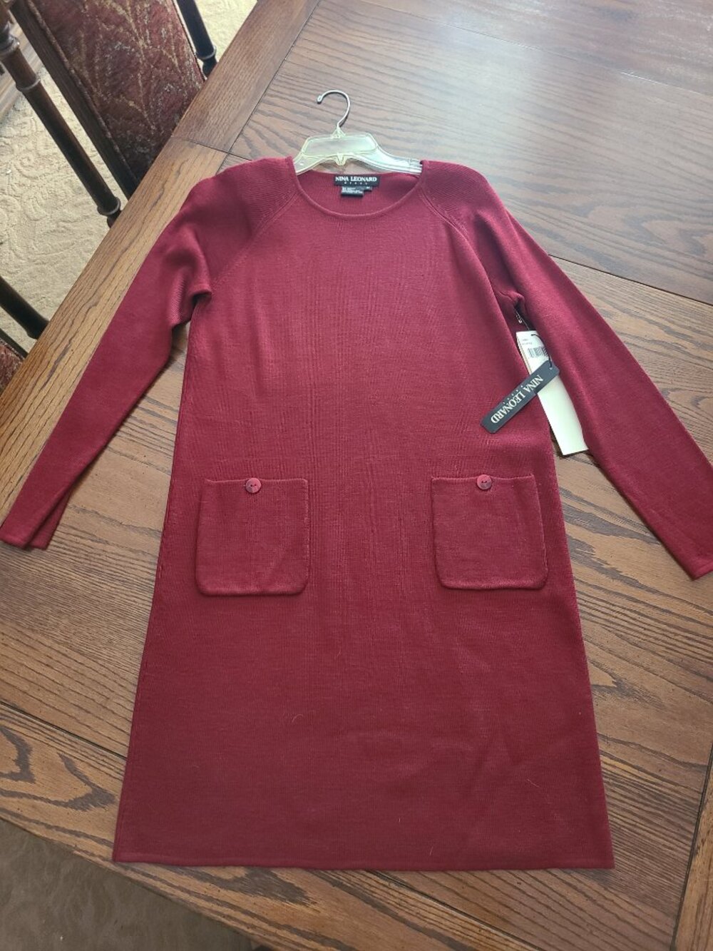 NWT Nina Leonard Burgundy Red Wool-Blend Long Sleeve Sweater Dress - Size M